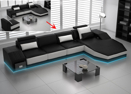 Canapé en cuir avec USB, canapé d'angle de paysage vivant, suite d'angle, design moderne, canapé L6003C.