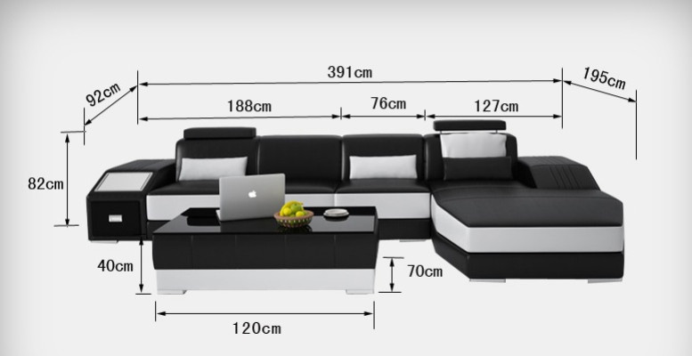 Canapé en cuir avec USB, canapé d'angle de paysage vivant, suite d'angle, design moderne, canapé L6003C.