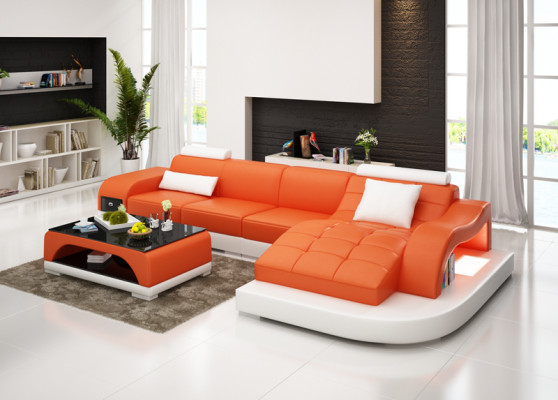 Canapé en cuir avec USB Salon paysager Canapé d'angle Suite d'angle Design Moderne Canapé G8009D