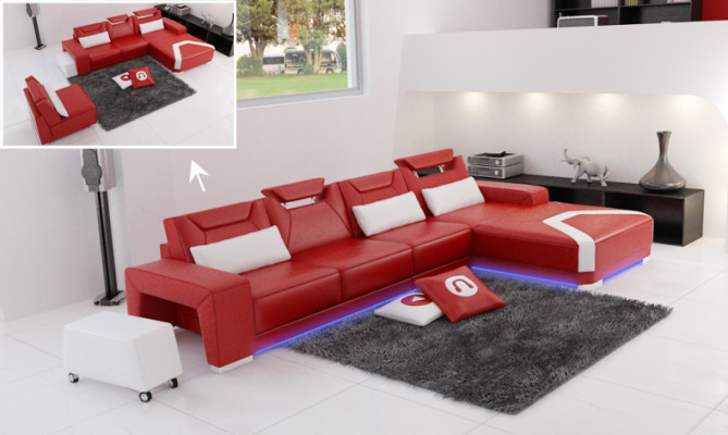Canapé en cuir avec USB, Canapé d'angle de paysage vivant, Suite d'angle, Design Canapé Moderne F3011C.