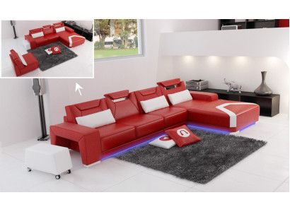 Canapé en cuir avec USB, Canapé d'angle de paysage vivant, Suite d'angle, Design Canapé Moderne F3011C.