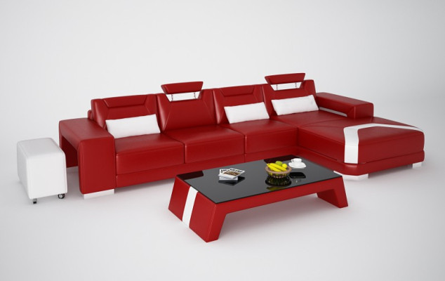 Canapé en cuir avec USB, Canapé d'angle de paysage vivant, Suite d'angle, Design Canapé Moderne F3011C.