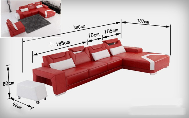 Canapé en cuir avec USB, Canapé d'angle de paysage vivant, Suite d'angle, Design Canapé Moderne F3011C.