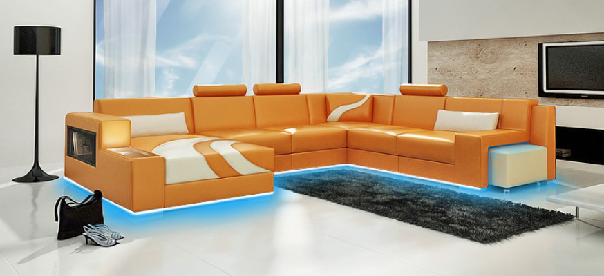 Paysage vivant Canapé Rembourrage Coin Suite Canapé en cuir design Grand canapé neuf V015A