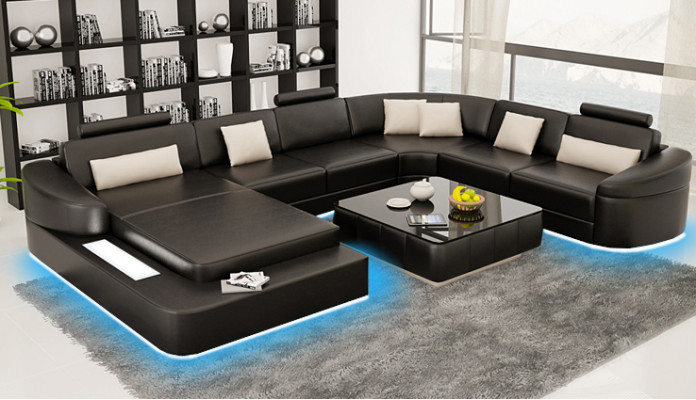 Paysage de vie Canapé Rembourrage Suite d'angle Canapé en cuir design Grand canapé Calice