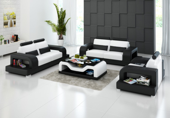 Canapé en cuir Canapé Canapé de salon Paysage vivant 3+2+1 places + Suite USB Design Canapé moderne