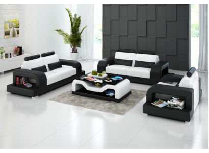 Canapé en cuir Canapé Canapé de salon Paysage vivant 3+2+1 places + Suite USB Design Canapé moderne
