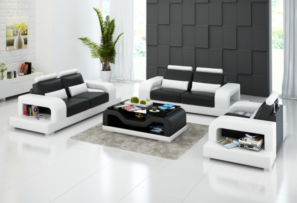 Canapé en cuir Canapé Canapé de salon Paysage vivant 3+2+1 places + Suite USB Design Canapé moderne