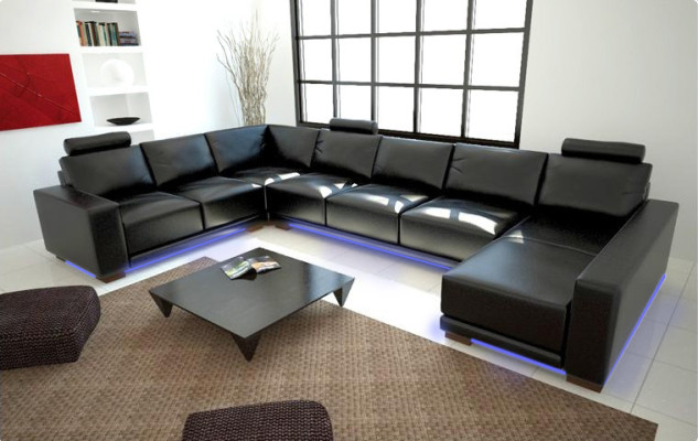 Canapé en cuir Canapé Paysage vivant Canapé d'angle Suite d'angle Design Moderne Canapé avec USB