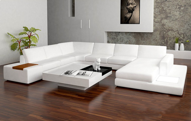 Canapé en cuir Canapé Paysage vivant Canapé d'angle Suite d'angle Design Canapé moderne avec USB