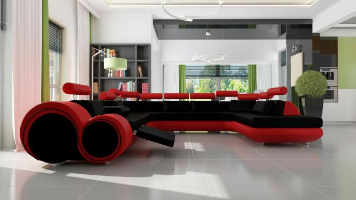 Canapé Big Designer XXL, Suite rembourrée pour canapé Salon en cuir paysage de vie avec USB