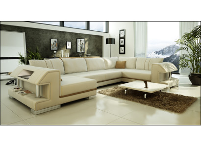 Canapé d'angle Canapé Sofa Rembourrage Designer Cuir XXL Forme en U Canapé en cuir Paysage vivant