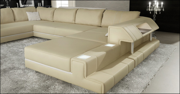 Canapé d'angle Canapé Sofa Rembourrage Designer Cuir XXL Forme en U Canapé en cuir Paysage vivant