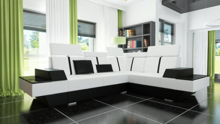 Canapé en cuir design USB Living paysage Canapé d'angle Canapé d'angle sur mesure
