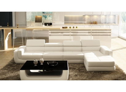 Canapé d'angle moderne avec USB, revêtement en cuir, ensemble de canapés design Suite Living paysage Tettau