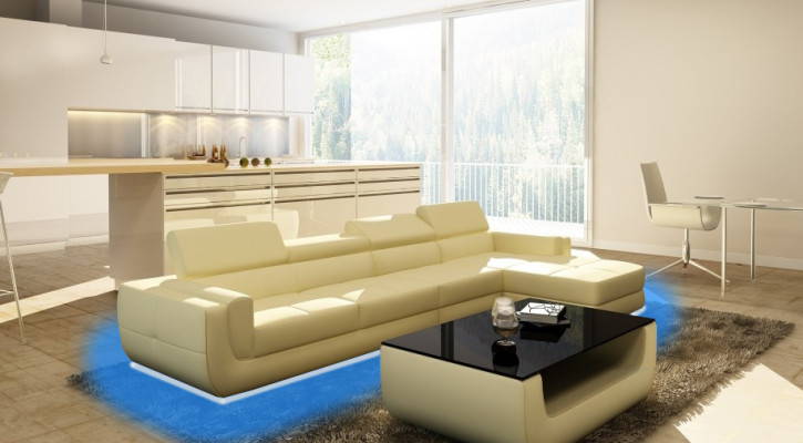 Canapé d'angle moderne avec USB, revêtement en cuir, ensemble de canapés design Suite Living paysage Tettau