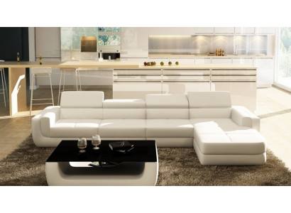 Canapé d'angle Canapé en cuir USB Paysage vivant Canapé en forme de L Rembourrage de siège Coin Tettau Blanc