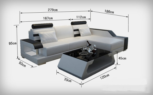 Canapé en cuir avec USB Salon paysager Canapé d'angle Suite Eck Design Canapé moderne L6016E