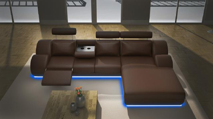 Canapé design en cuir rembourré de canapé USB neuf Suite Living paysage Canapé d'angle