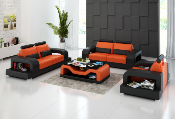 Canapé en cuir Canapé Salon paysager 3+2+1 Place Suite Design moderne Sofa