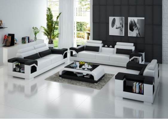 Canapé en cuir Salon Canapé paysage 3+2+1 places Suite Design Canapé moderne avec port USB