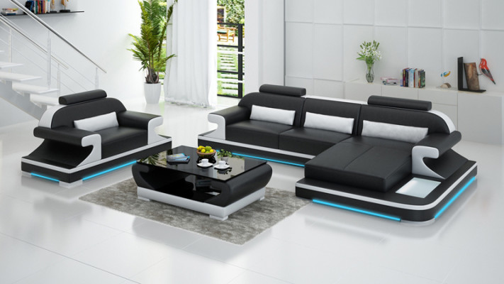 Canapé en cuir Canapé Paysage vivant Canapé d'angle + Fauteuil neuf Suite Canapé Design G8021E