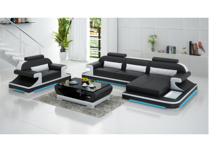 Canapé en cuir Canapé Paysage vivant Canapé d'angle + Fauteuil neuf Suite Canapé Design G8021E