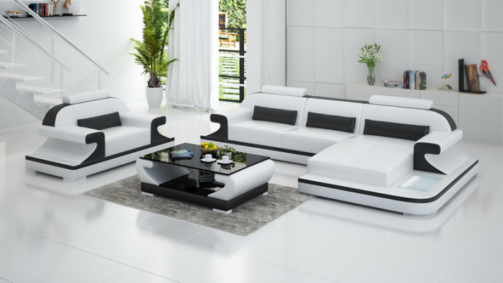 Canapé en cuir Canapé Paysage vivant Canapé d'angle + Fauteuil neuf Suite Canapé Design G8021E