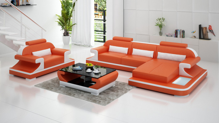 Canapé en cuir Canapé Paysage vivant Canapé d'angle + Fauteuil neuf Suite Canapé Design G8021E