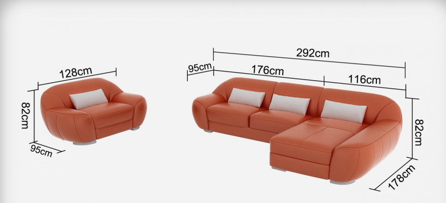 Canapé en cuir Canapé Salon paysager Canapé d'angle + Fauteuil Ensemble d'angle Design