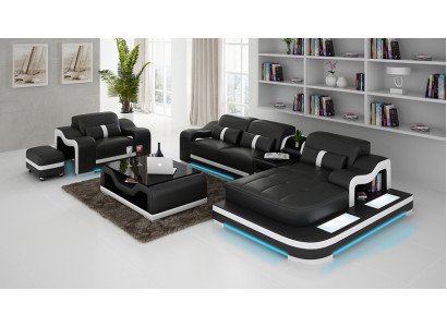 Canapé en cuir Canapé Paysage de vie Canapé d'angle Suite d'angle Design Canapé moderne G8027E