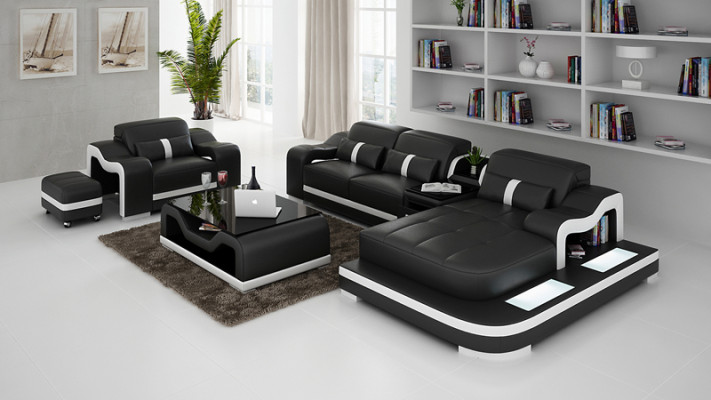 Canapé en cuir Canapé Paysage de vie Canapé d'angle Suite d'angle Design Canapé moderne G8027E