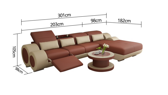 Canapé en cuir + ensemble de canapés USB Nouveau canapé d'angle Suite d'angle Design Moderne Canapé G8035H