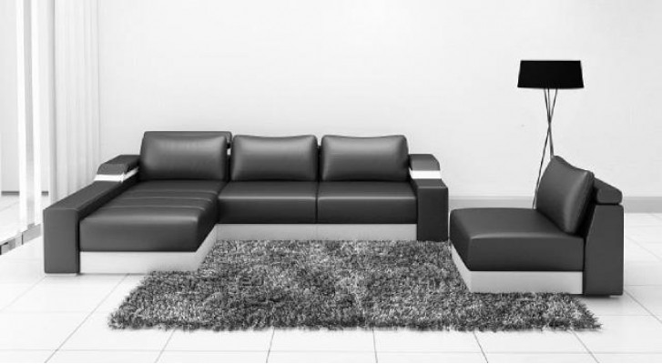 Canapé d'angle avec USB Canapé d'angle en cuir Ensemble de salon avec paysage vivant Chaise longue