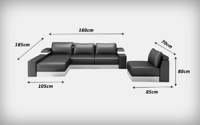 Canapé d'angle avec USB Canapé d'angle en cuir Ensemble de salon avec paysage vivant Chaise longue