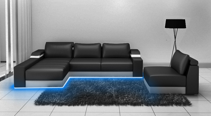 Canapé d'angle avec USB Canapé d'angle en cuir Ensemble de salon avec paysage vivant Chaise longue