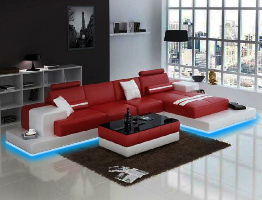 Canapé en cuir Canapé d'angle Canapé avec USB, Suite de rembourrage de siège de design Paysage de vie 2725B
