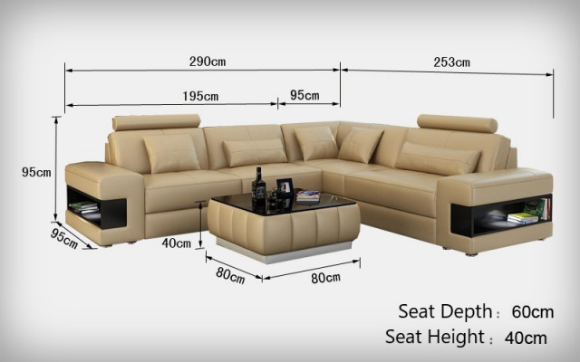 Canapé en cuir avec USB Salon Paysage Canapé d'angle Suite d'angle Design Moderne Canapé L6014B