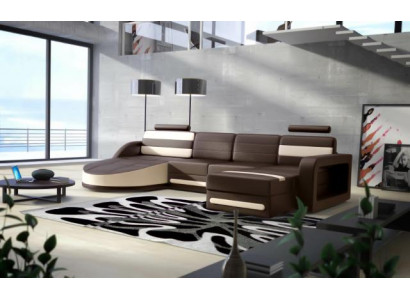 Paysage de vie Ensembles de CANAPÉ DESIGN Canapé d'angle Marron-Beige CANAPÉ EN CUIR XXL Canapé d'angle