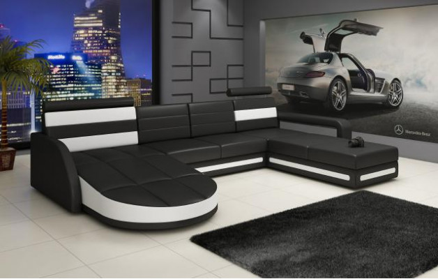 Paysage de vie Ensembles de CANAPÉ DESIGN Canapé d'angle Marron-Beige CANAPÉ EN CUIR XXL Canapé d'angle