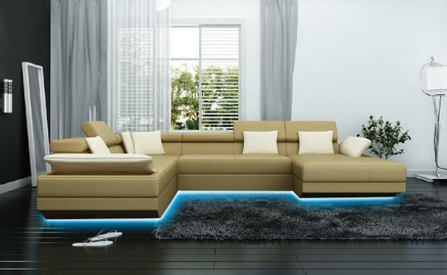 Canapé en cuir canapé canapé revêtement d'angle suite salon paysage XXL grand canapé d'angle 2719D