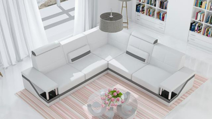 Canapé en cuir Canapé d'angle Canapé + USB Poster Suite d'angle Canapés Tissu Suite en cuir neuf