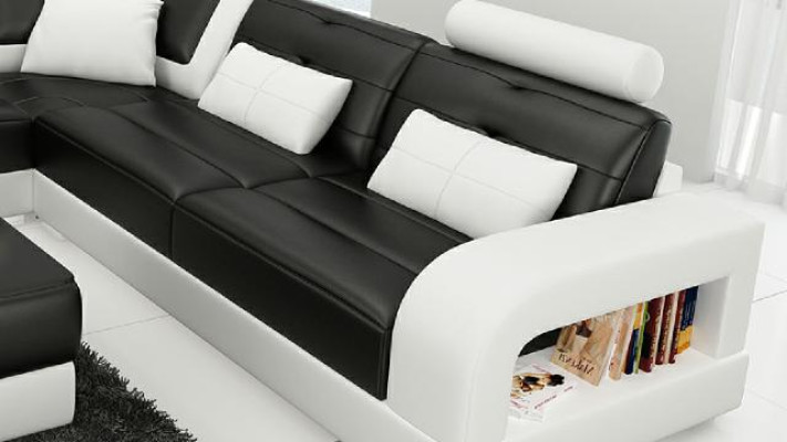 CANAPÉ EN CUIR avec USB, Canapé d'angle "H2209" Ensemble de canapés CANAPÉ DESIGN sur mesure.