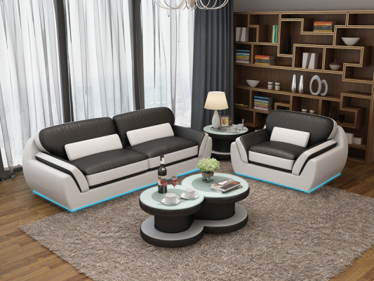 Canapé en cuir avec USB Ensemble de canapés 3+1 places Design Moderne nouveau Canapé G8038D