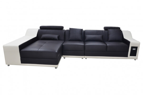 Coin Canapé d'angle moderne en cuir XXL Paysage de vie Canapé en cuir Sofa avec USB, forme en L B2017B