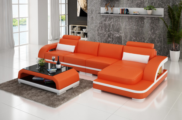 Canapé en cuir avec USB, Canapé d'angle de paysage vivant, Ensemble d'angle Design Moderne Canapé G8011C