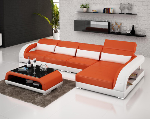 Canapé en cuir avec USB, canapé d'angle de paysage vivant Ensemble d'angle Conception de canapé moderne G8016C