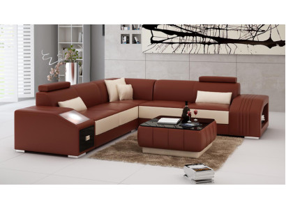 Canapé en cuir avec USB Paysage de vie Canapé d'angle Eck Suite Design Canapé moderne L6003B