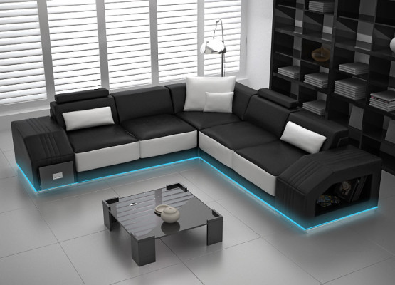 Canapé en cuir avec USB Paysage de vie Canapé d'angle Eck Suite Design Canapé moderne L6003B