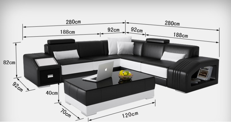 Canapé en cuir avec USB Paysage de vie Canapé d'angle Eck Suite Design Canapé moderne L6003B
